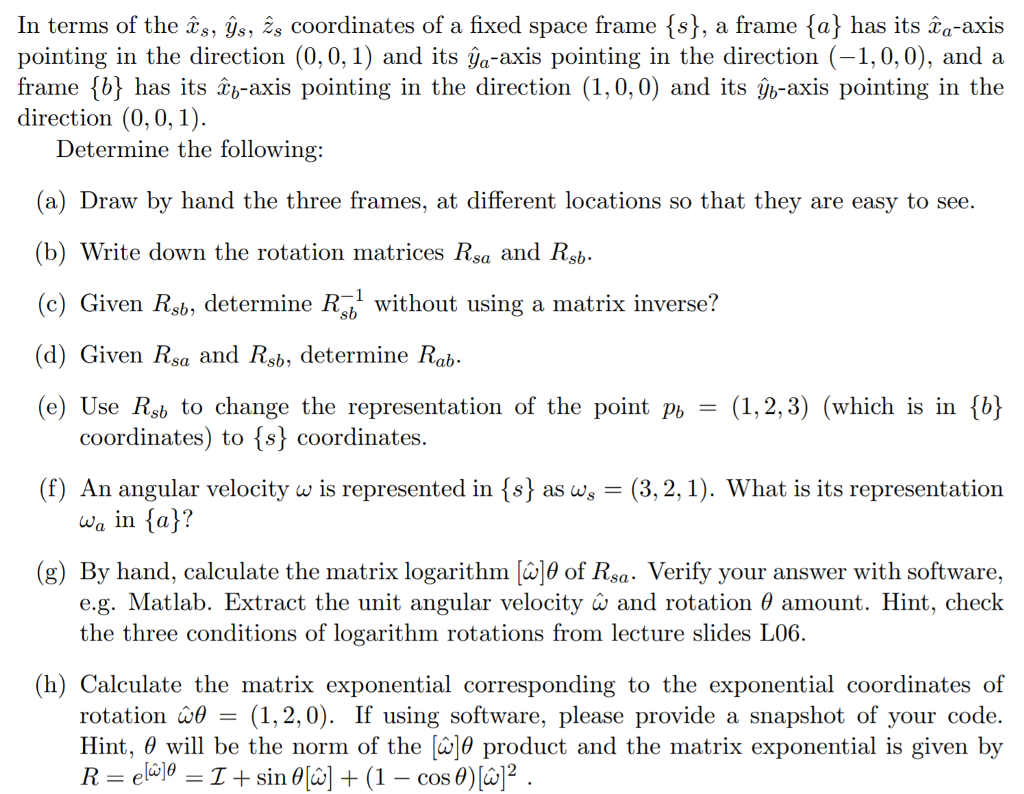 Solved In Terms Of The Ts Ys Zs Coordinates Of A Fixed Chegg Com