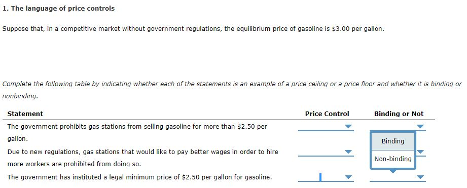 Solved 1 The Language Of Price Controls Suppose That In