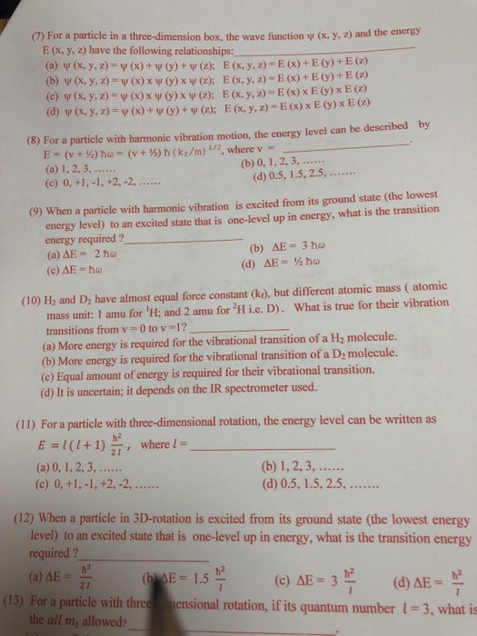 Solved 7 For A Particle In A Three Dimension Box The W Chegg Com