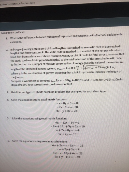 Solved 828sort Created Atorder Desc Assignment On Excel What Chegg Com