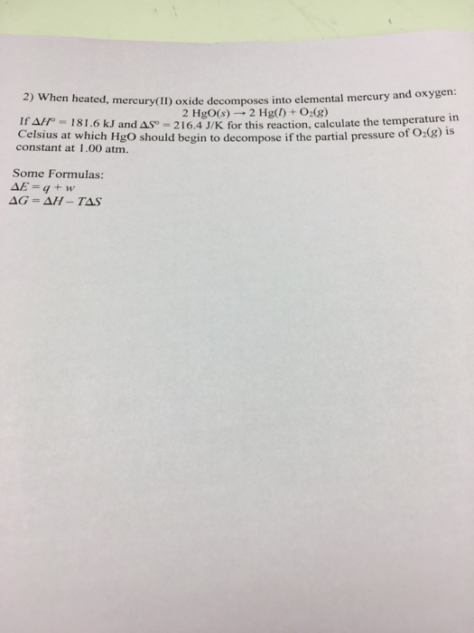 Solved When Heated Mercury Ii Oxide Decomposes Into Ele Chegg Com