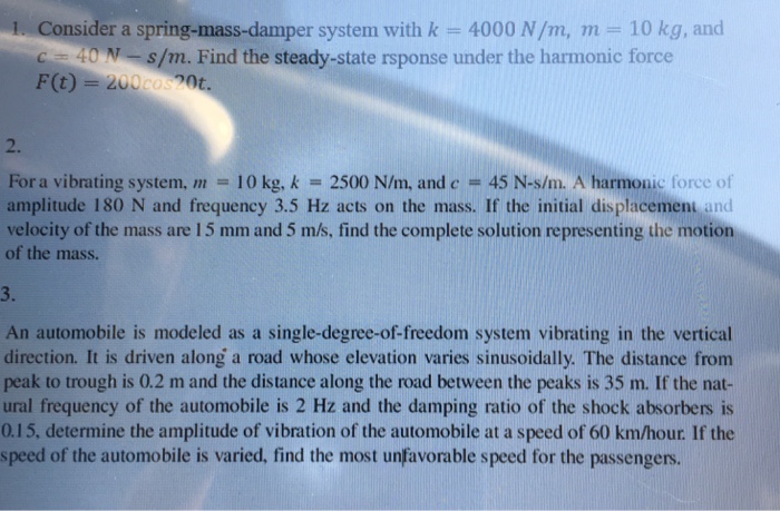 Solved 1 Consider A Spring Mass Damper System With K 4000 Chegg Com