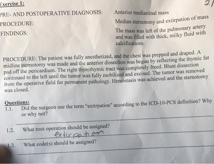 Solved Exercise 1 Pre And Postoperative Diagnosis Proc