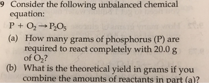 Solved 9 Consider The Following Unbalanced Chemical Equat Chegg Com