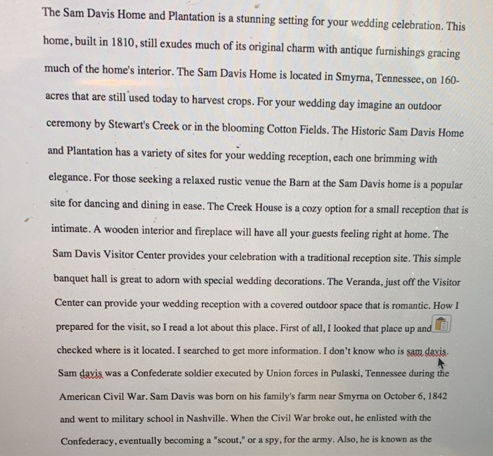 The Sam Davis Home And Plantation Is A Stunning Se Chegg Com