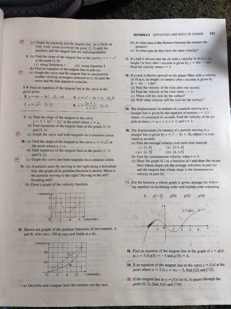 111 Section 2 1 Derivatives And Rates Of Change E Chegg 