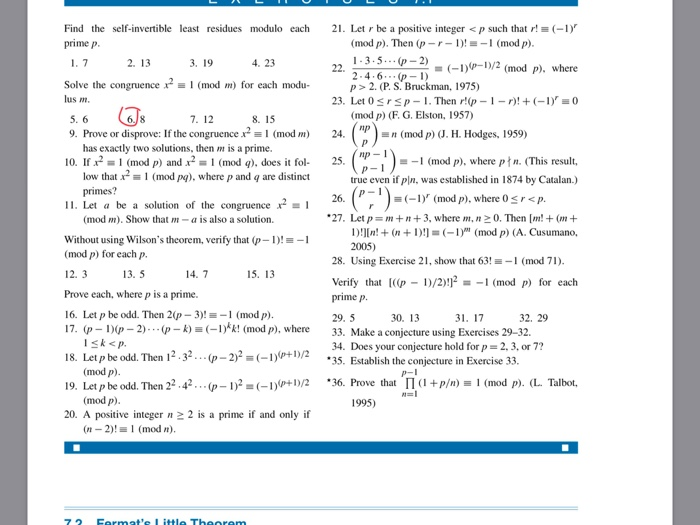 Find The Self Invertible Least Residues Modulo Each Chegg Com