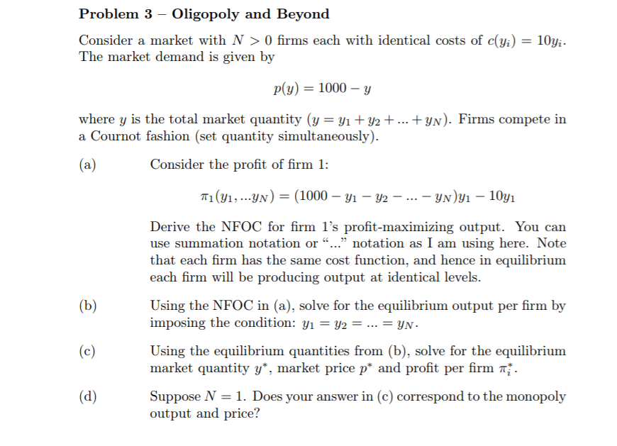 Solved Problem 3 Oligopoly And Bevond Consider A Market Chegg Com