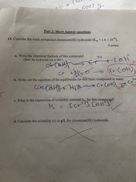 Solved or 13. Consider the ionic compound chromium(III) | Chegg.com