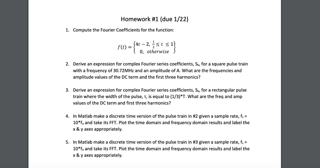 Solved Homework 1 Due 122 1 Compute The Fourier Coef