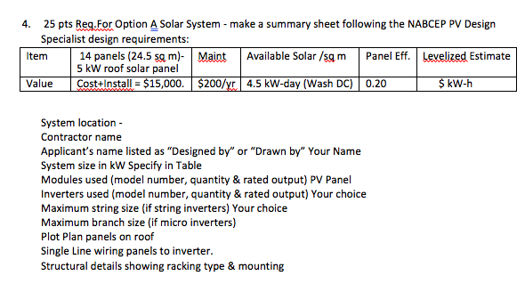 Solved 4 25 Pts Re For Option A Solar System Make A Su