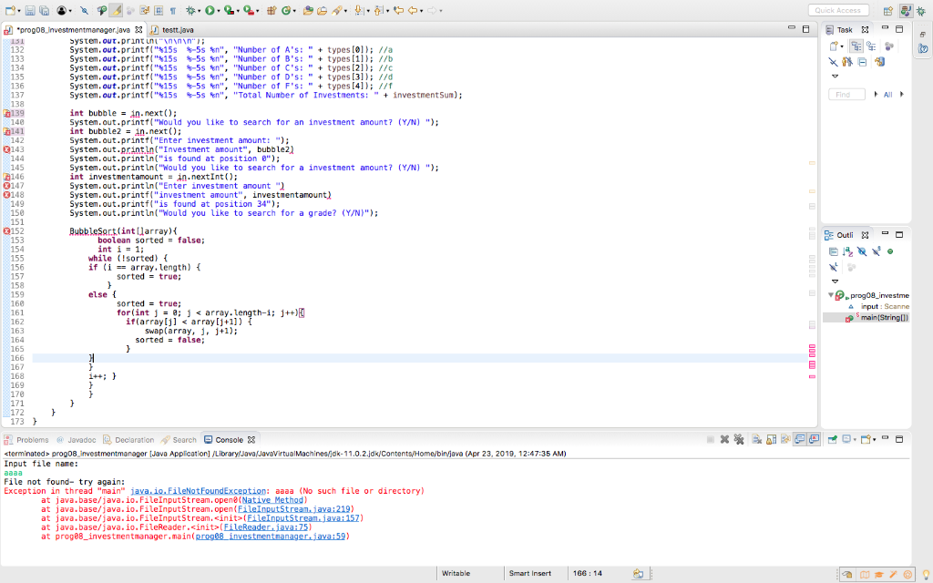 Quick Access rjave testt. java 151 132 133 134 135 136 137 138 3139 148 3141 142 143 144 145 ystem.out.print unLnNn Systen.o