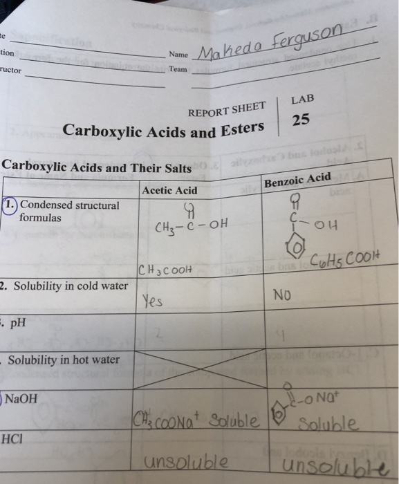 Carboxylic acids and esters lab report answers picture