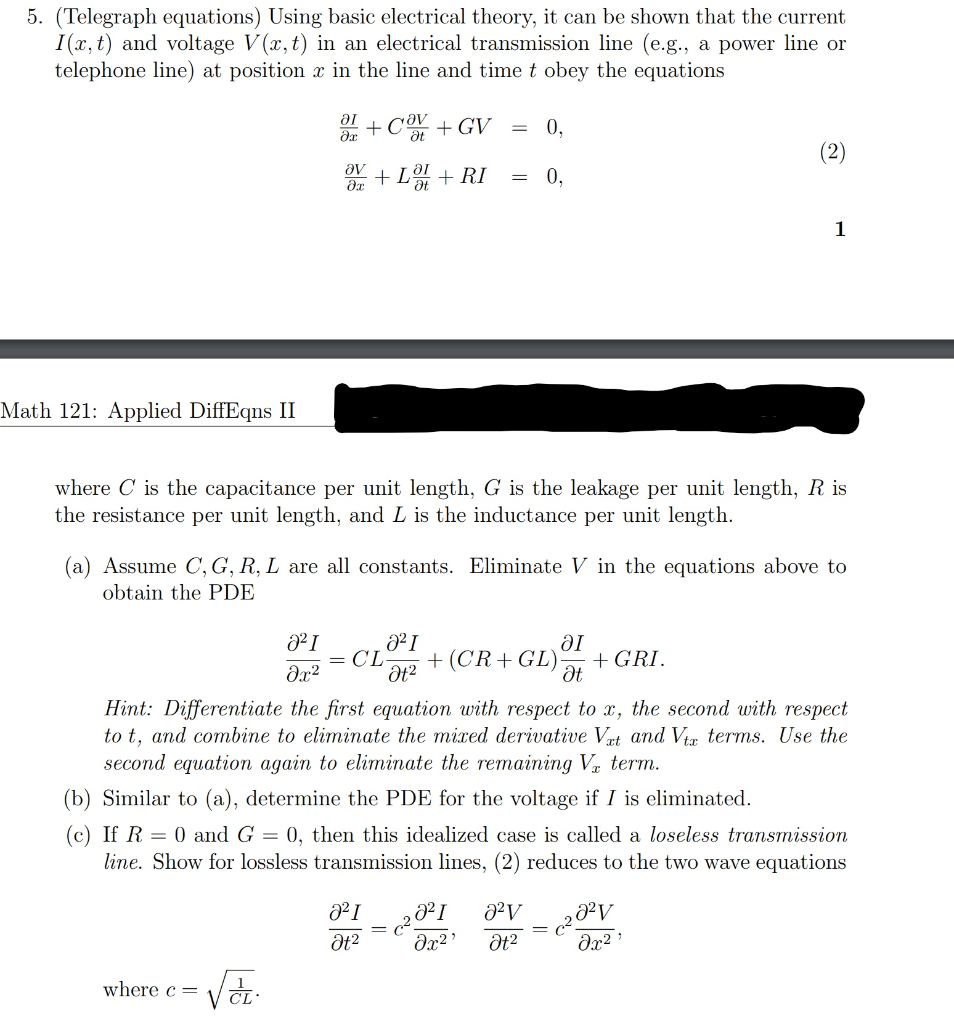 Solved 5 Telegraph Equations Using Basic Electrical Th Chegg Com
