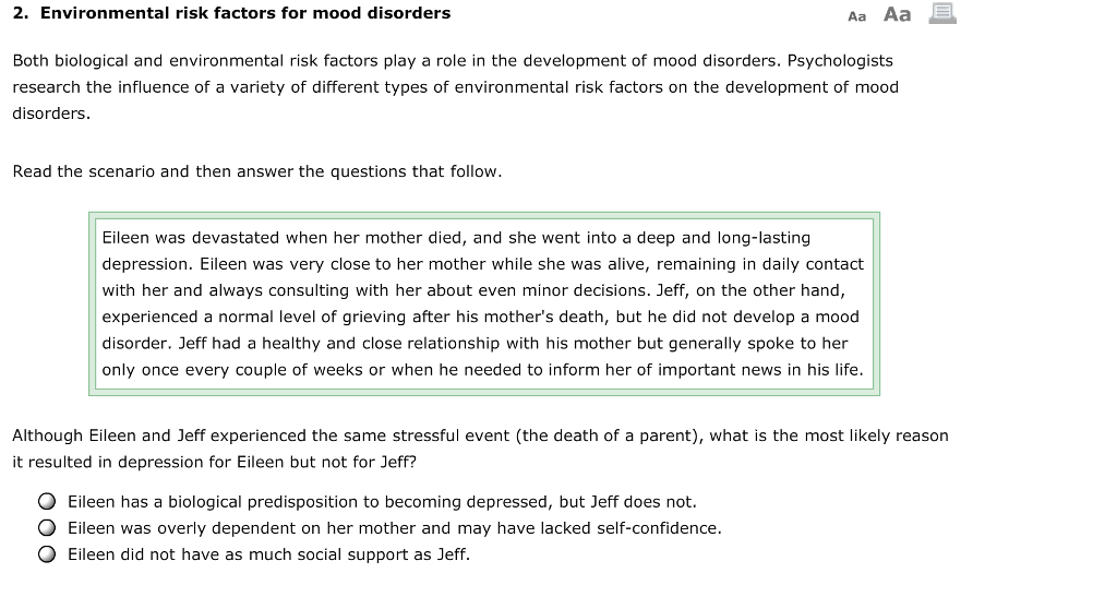 Parental Depression Influences Risk >> Solved 2 Environmental Risk Factors For Mood Disorders B Parental Depression Influences Risk >> Solved 2 Environmental Risk Factors For Mood Disorders B