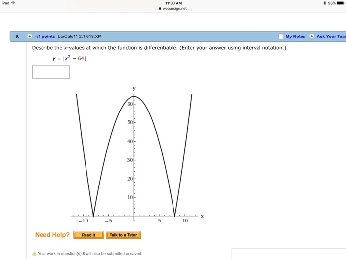 Solved Describe The X-Values At Which The Function Is | Chegg.com