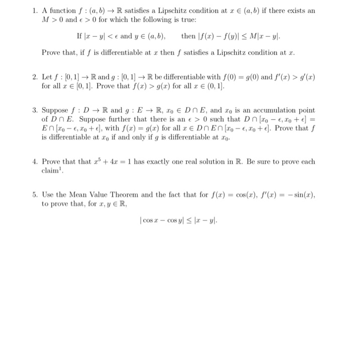 Solved 1 A Function F A B R Satisfies A Lipschitz Cond Chegg Com