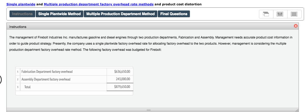 Solved Single Plantwide And Multiple Production Departmen