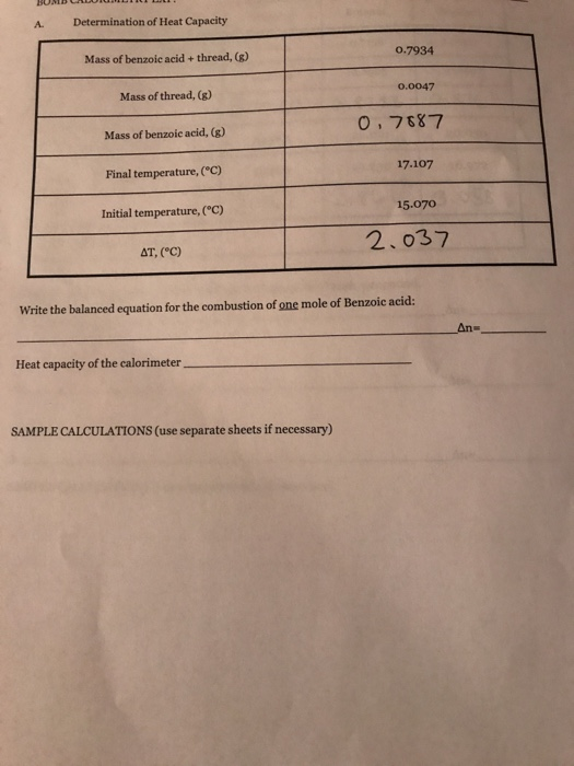 Write a balanced equation for the combustion of benzoic acid image