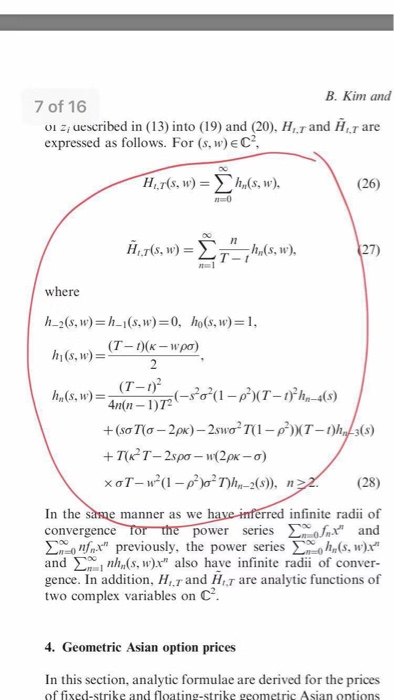 B. Kim and 7 of 16 oI zi uescribed in (13) into (19) and (20). H,T and H,T are expressed as follows. For (s, w) EC2 HT(s, w)-