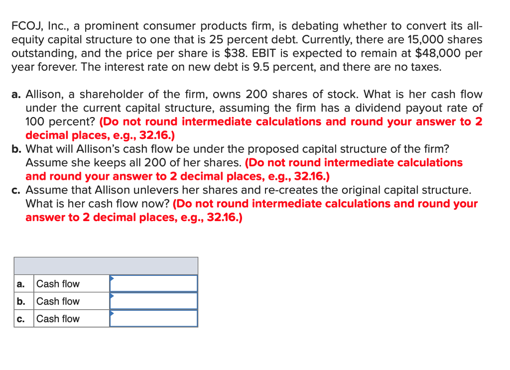 Solved Fcoj Inc A Prominent Consumer Products Firm Is Fcoj Inc A Prominent Consumer Products Firm Is Debating Whether To Convert