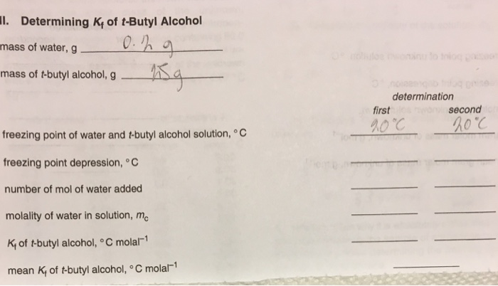 Il Determining K Of T Butyl Alcohol Mass Of Chegg Com