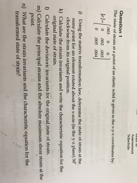 Solved Assessment Schedule Question 1 The State Of Strain Chegg Com