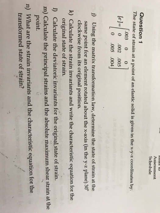 Solved Assessment Schedule Question 1 The State Of Strain Chegg Com