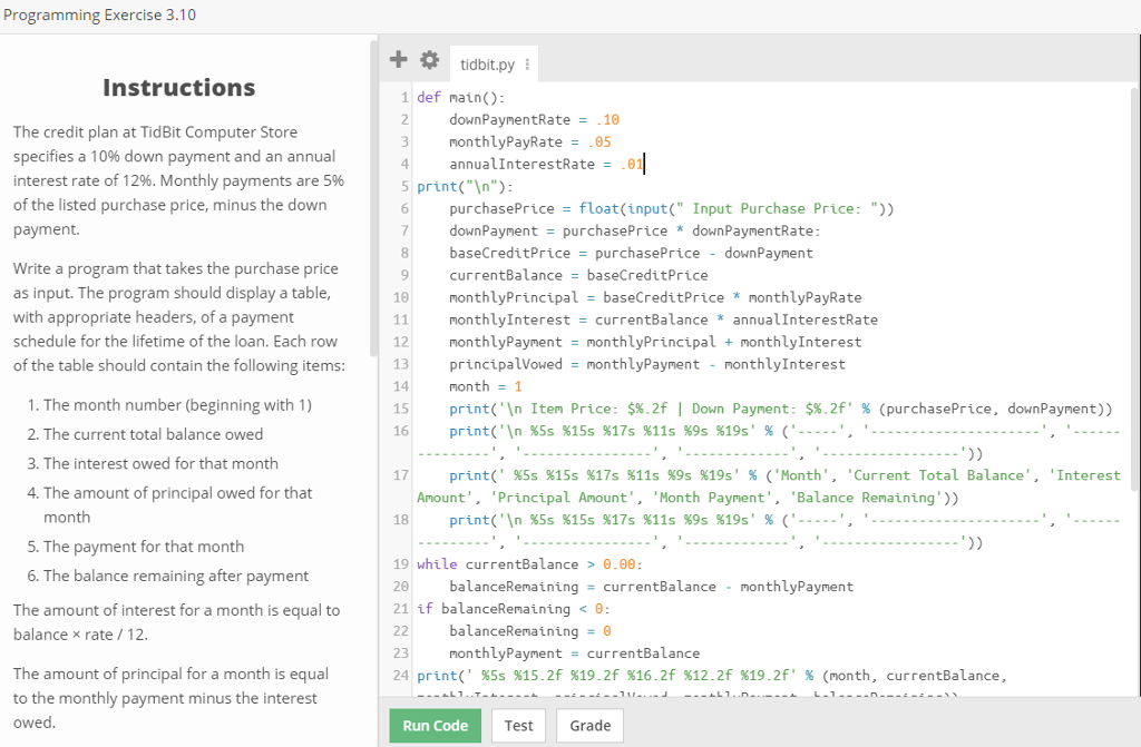 The Python Please Credit Plan At Tidbit Puter Chegg 