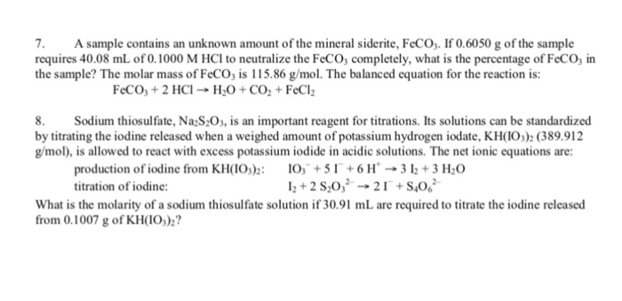 Solved 7 A Sample Contains An Unknown Amount Of The Mine Chegg Com