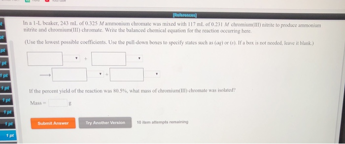 Solved In A 1 L Beaker 243 Ml Of 0 325 M Ammonium Chromate Chegg Com