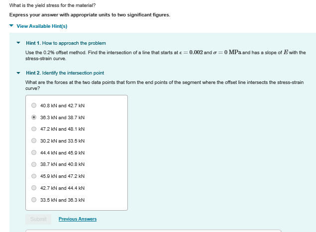 Solved What Is The Yield Stress For The Material Express Chegg Com