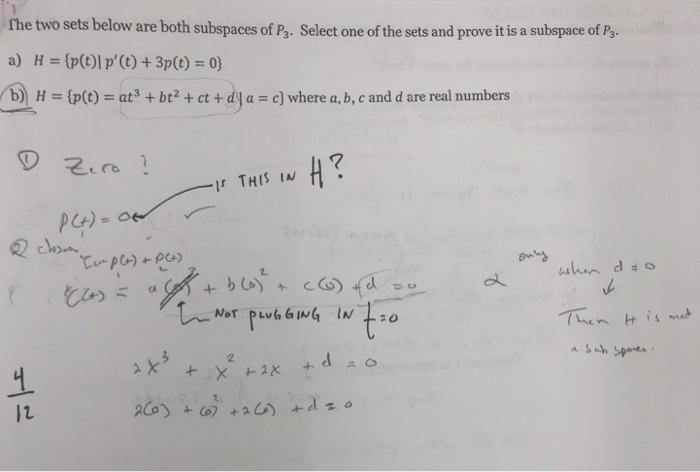 Solved The Two Sets Below Are Both Subspaces Of P3 Selec Chegg Com