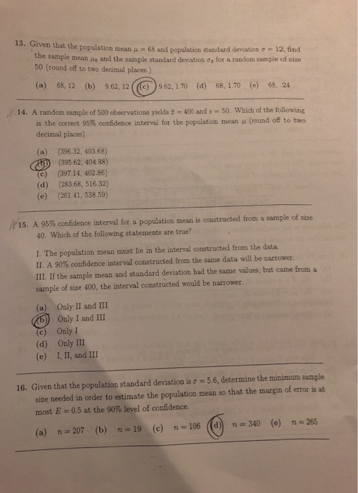 Solved 13 Given That The Popula Tion Mean M 68 And Popul Chegg Com