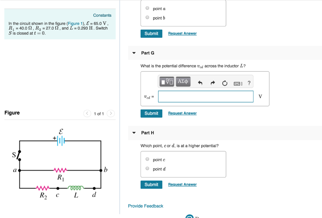 Solved Part A Constants Just After The Switch Is Closed Chegg Com