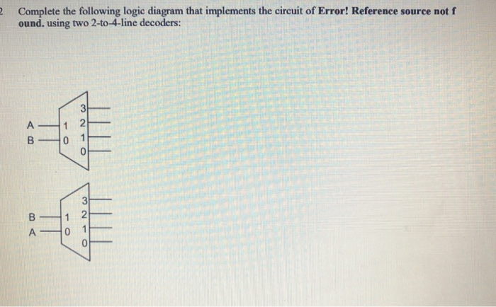 Complete the following logic diagram that implements the circuit of Error! Reference source not f ound. using two 2-to-4-line