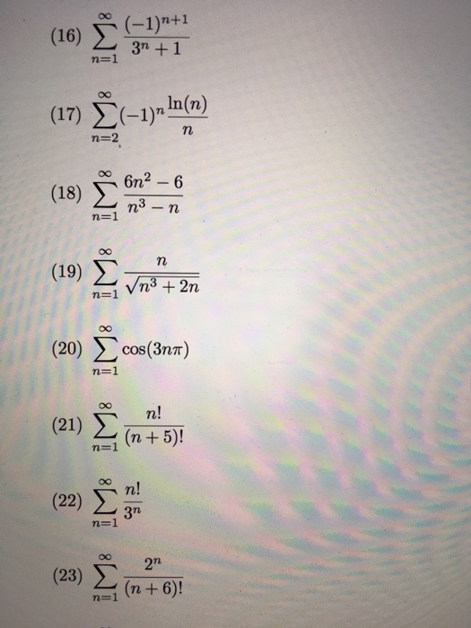 N 1 1n. (-1)^(N+1)*((3n-1)/(3n+2))^n сходимость. 1 2 3 ... 6 N N N N + + + + + + = .. Σ бесконечность n=1 (n+1/2n+3). 1/N2-n+1/n2+n.