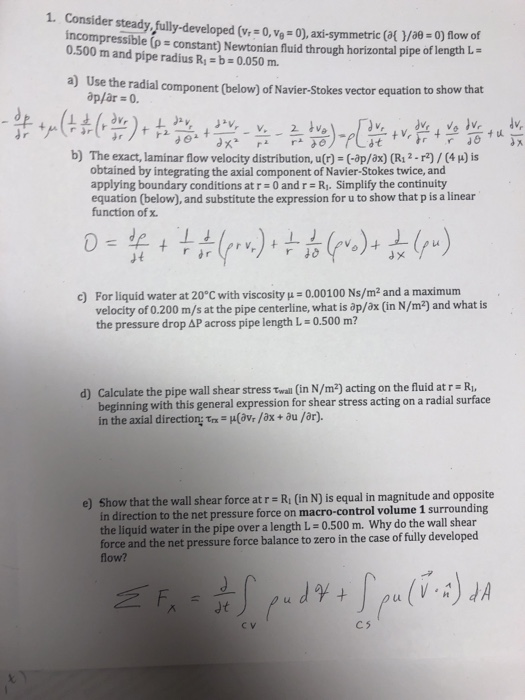 1 Consider Steady Fully Developed V 0 Vo 0 Chegg Com