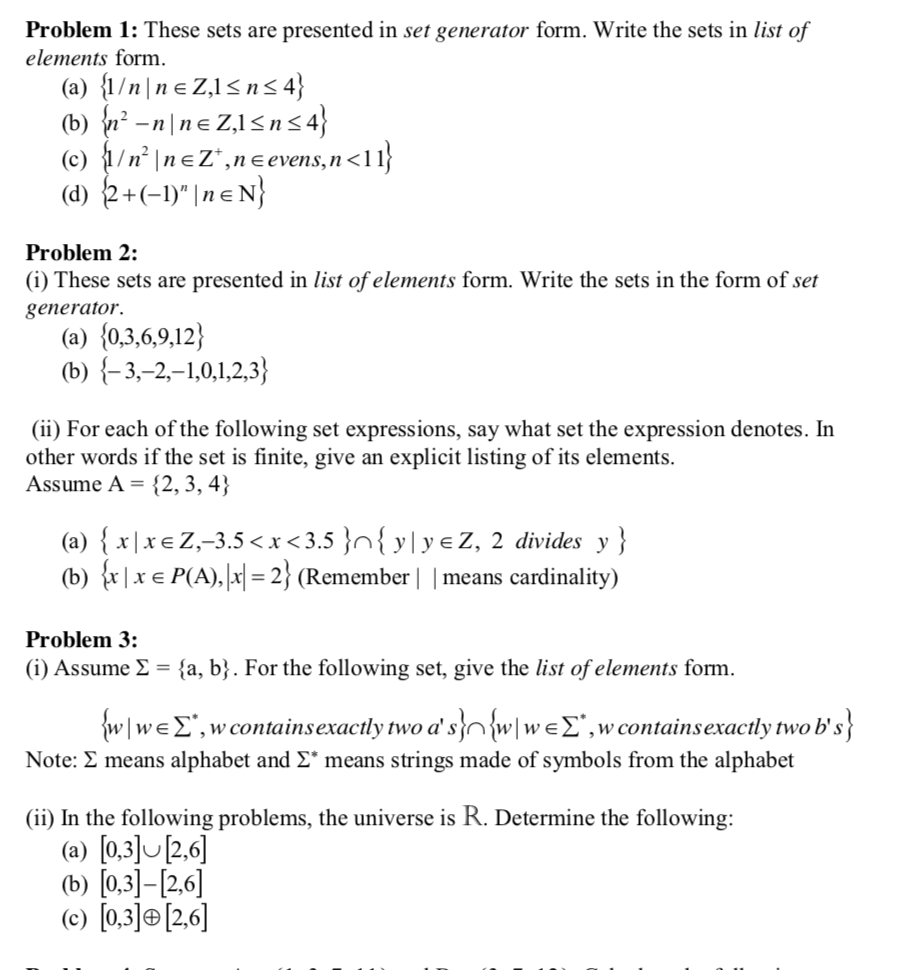 Solved) : Problem 16 Sets Presented Set Generator Form Write Sets