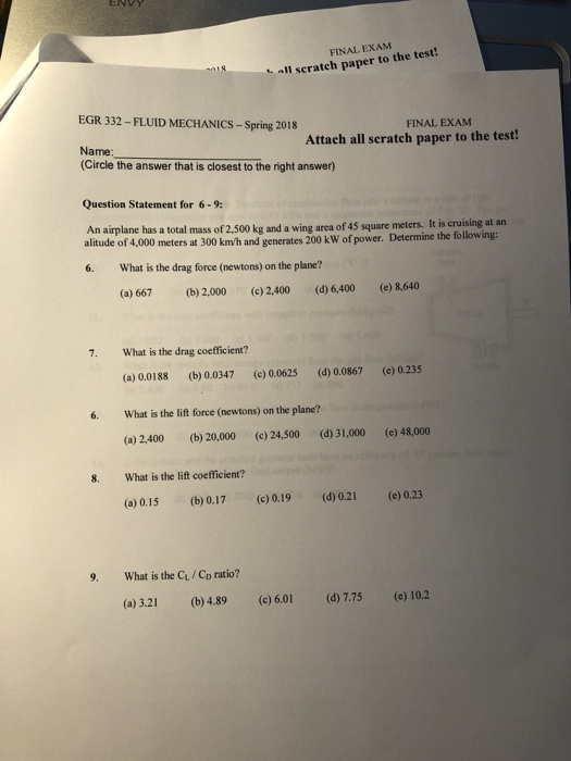 Solved FINAL EXAM Ell Scratch Paper To The Test! EGR 332...