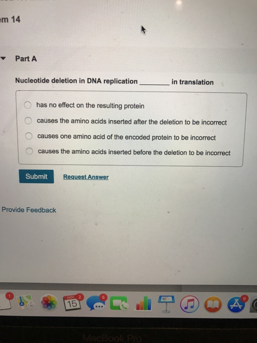 Solved m 14 Part A Nucleotide deletion in DNA replicationin | Chegg.com