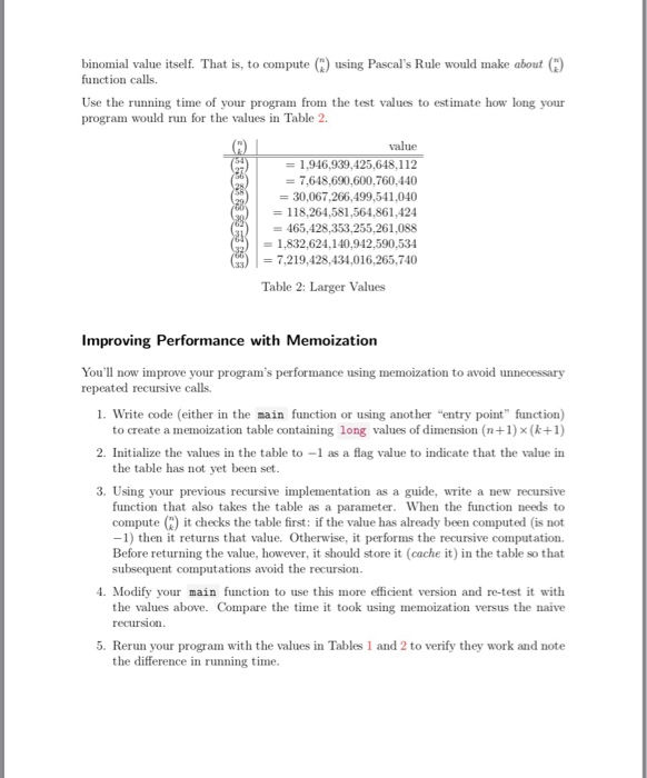 Solved Problem Statement A Binomial Coefficient N Choos Chegg Com