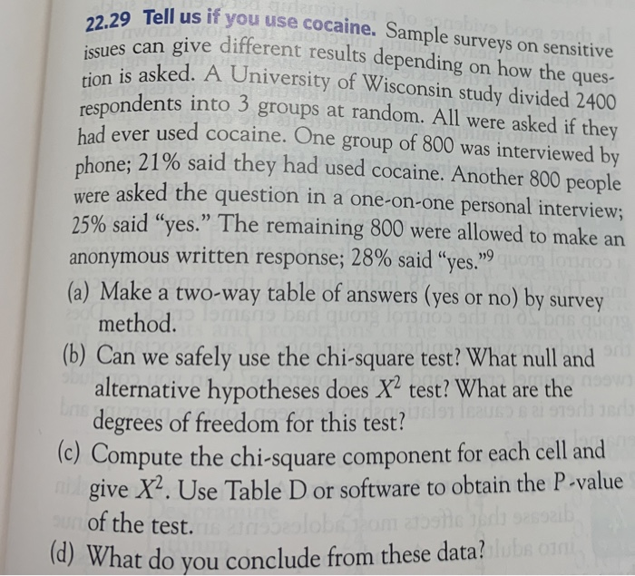 Solved 29 Tell Us If You Use Cocaine Sample Surveys On S - sample surveys on sensitive give different results depending