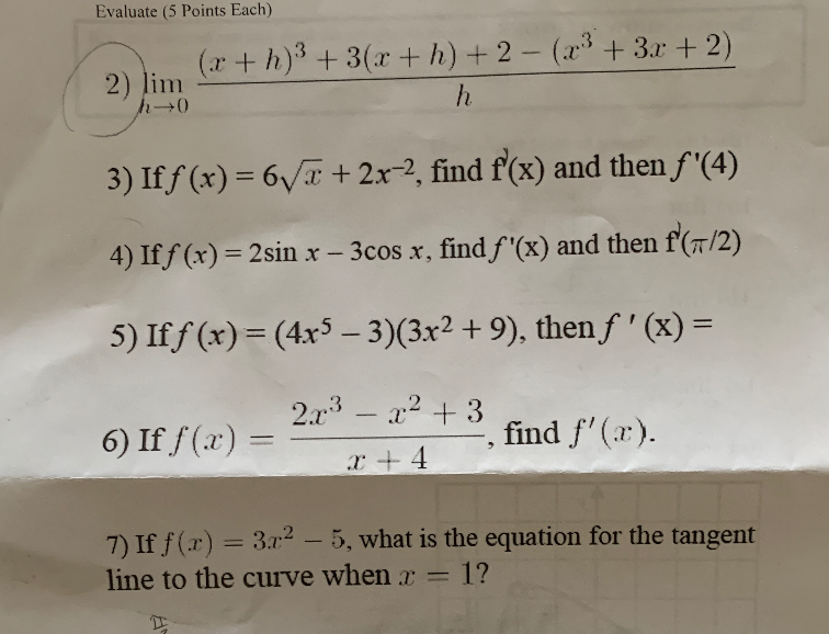 Solved Evaluate 5 Points Each G H 3 3 X H 2 Chegg Com