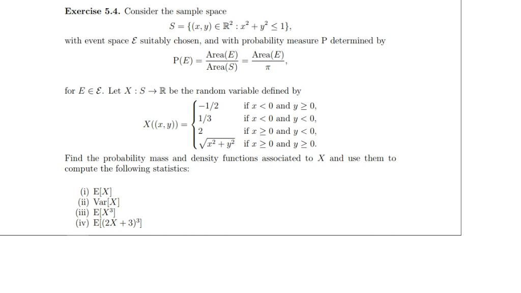 Solved Exercise 5 4 Consider The Sample Space S X Y Chegg Com