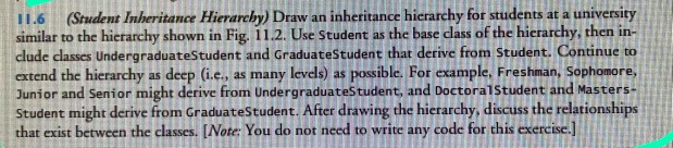 11.6 Student Inheritance Hierarchy) Draw an inheritance hierarchy for students at a university similar to the hierarchy shown