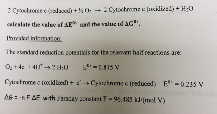 Solved 2 Cytochrome C Reduced O2 2 Cytochrome C Chegg Com