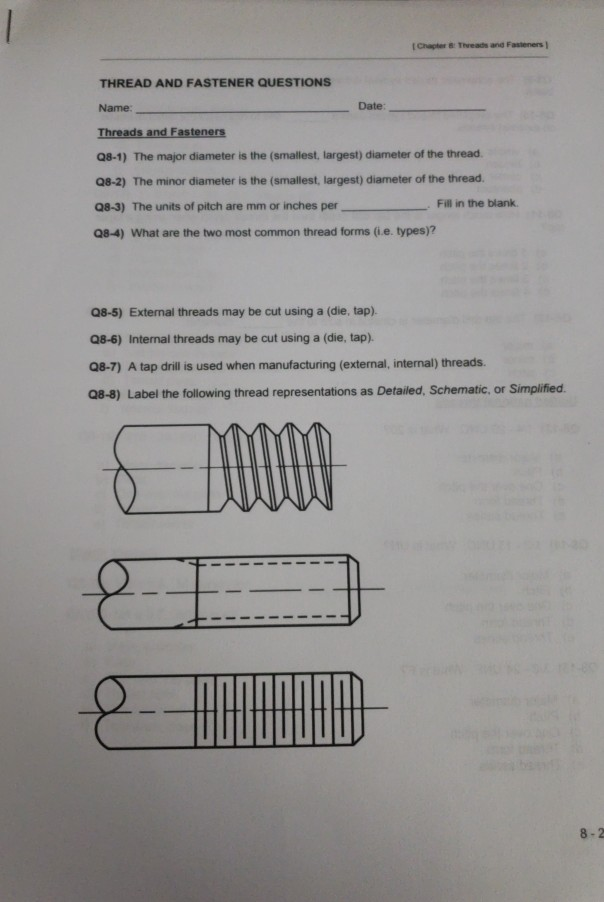 Solved T Chapter T Threads And Fasteners Thread And Fast Chegg Com