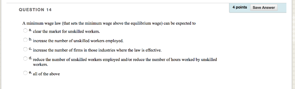 Solved 4 Points Save Answer Question 14 A Minimum Wage La