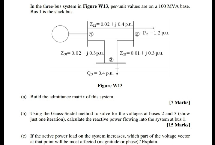 Solved In The Three Bus System In Figure W13 Per Unit Va Chegg Com